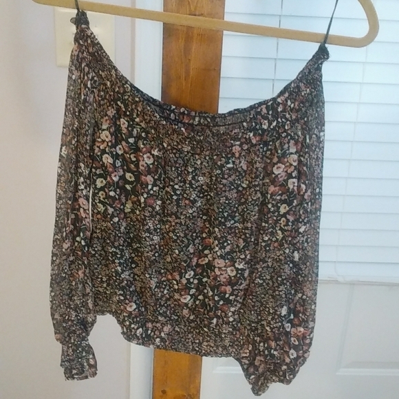 Abercrombie & Fitch Off The Shoulder Floral Crop Long Sleeves Top Blouse Size S - Picture 1 of 11